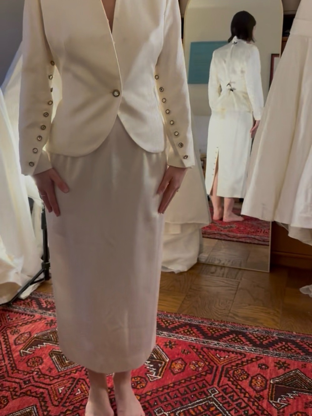 Vintage Christian Dior Ivory Satin skit set Bridal / Minimalist 90s Dior - Picture 12 of 12